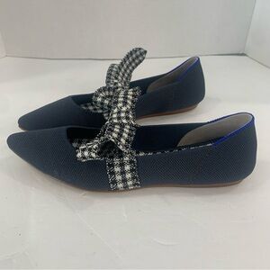 Rothy’s Ink Nary Jane Gingham Flats Sz 6 Navy Black Houndstooth Pointed knit